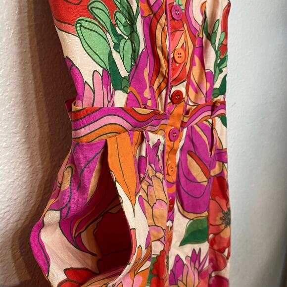 Farm Rio Spring Affair Romper Playsuit Linen Blend Size Small Playsuit Colorful - Picture 7 of 12